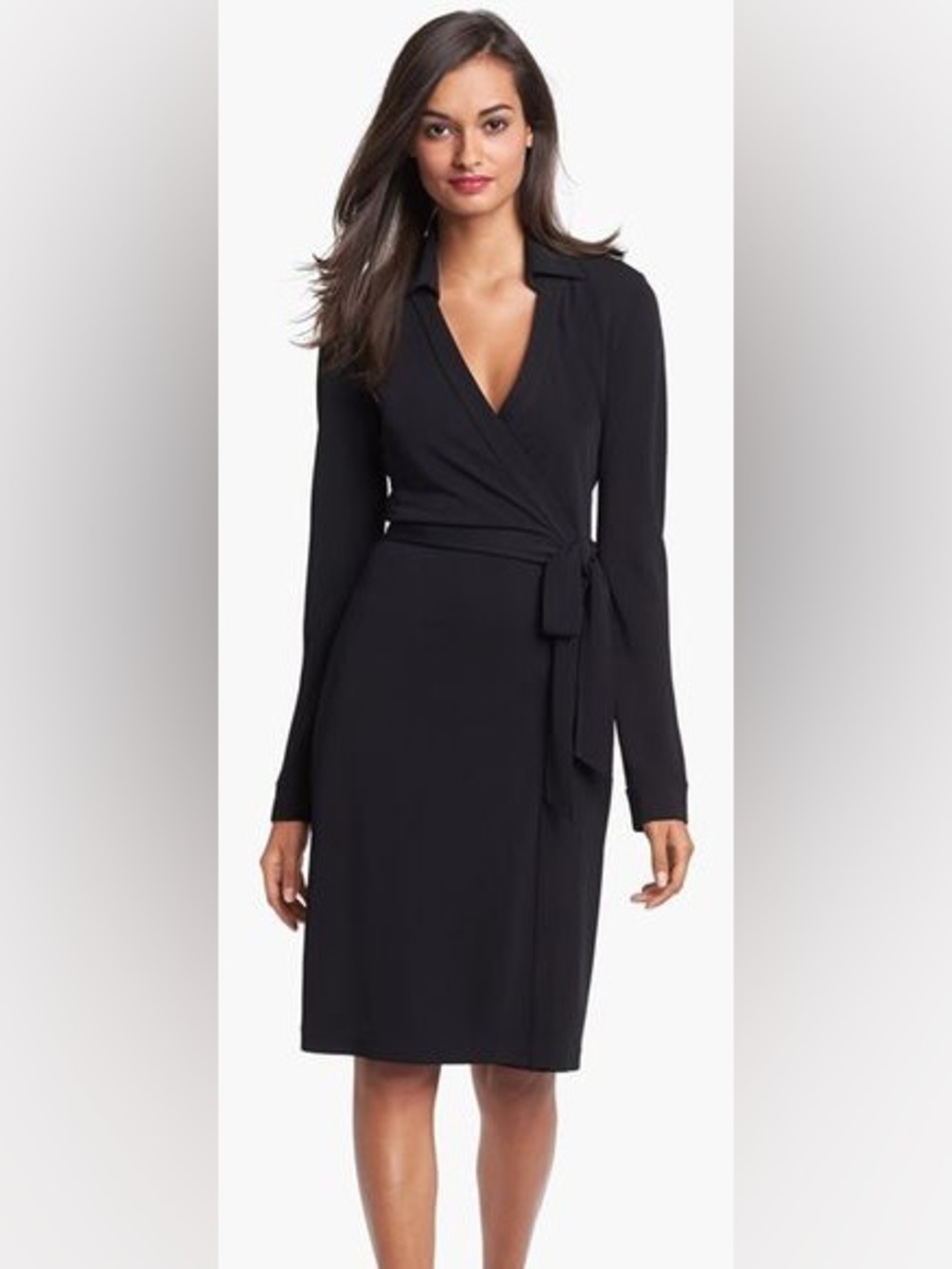 Off Mercer Black Long-Sleeve Wrap Dress with Self-Tie Waist